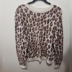 A New Day Animal Print Leopard Crewneck Cotton Blend Sweater Size Large